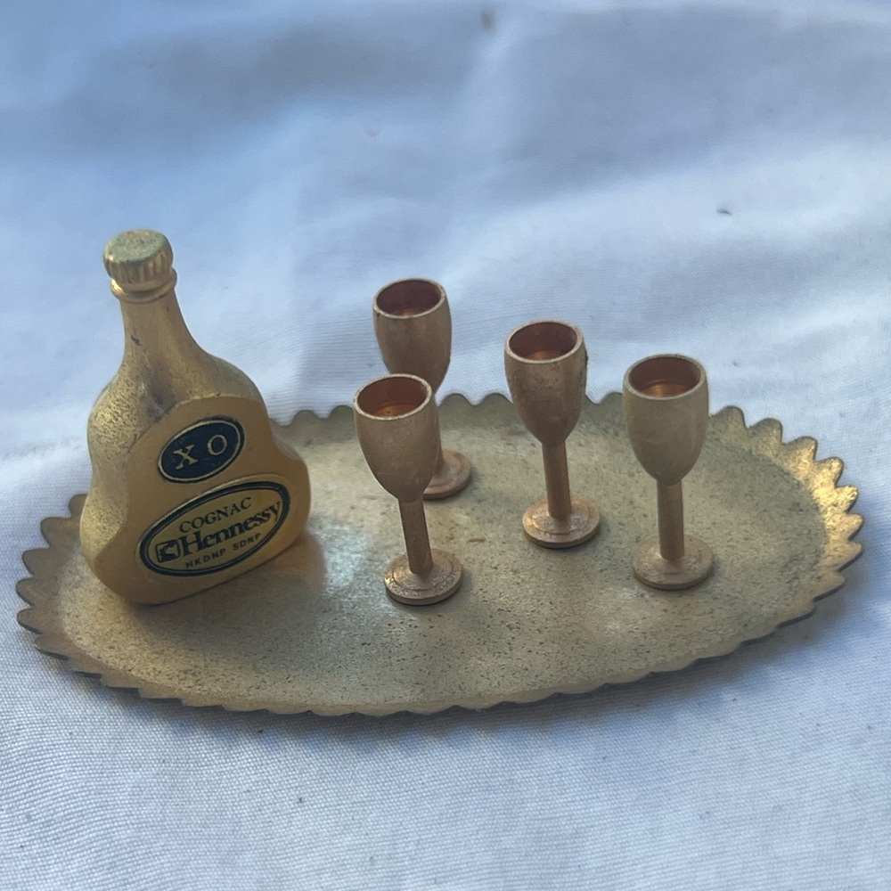 Vintage Mini Cognac Hennessey bottle, tray & glasses ￼